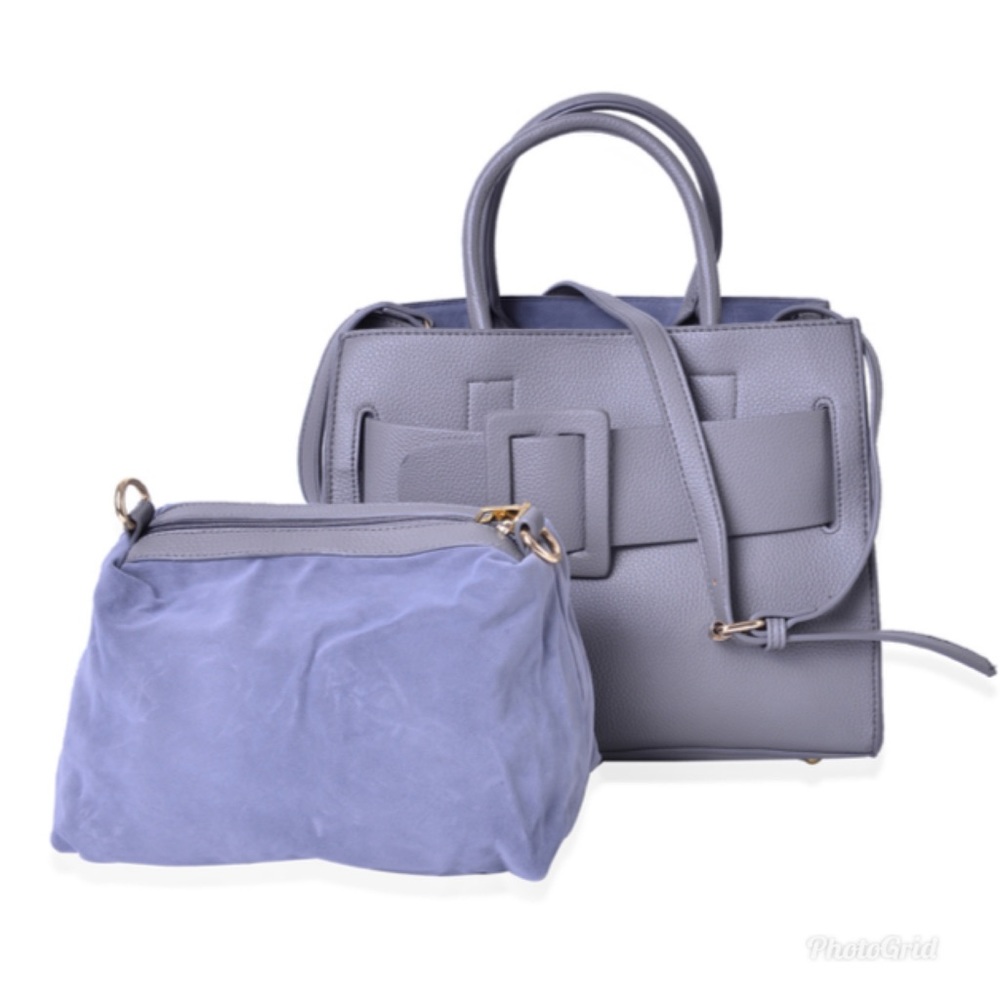 Gray Faux Leather Set of 2 Handbag (12.2x6.4 in) - Picture 1 of 7